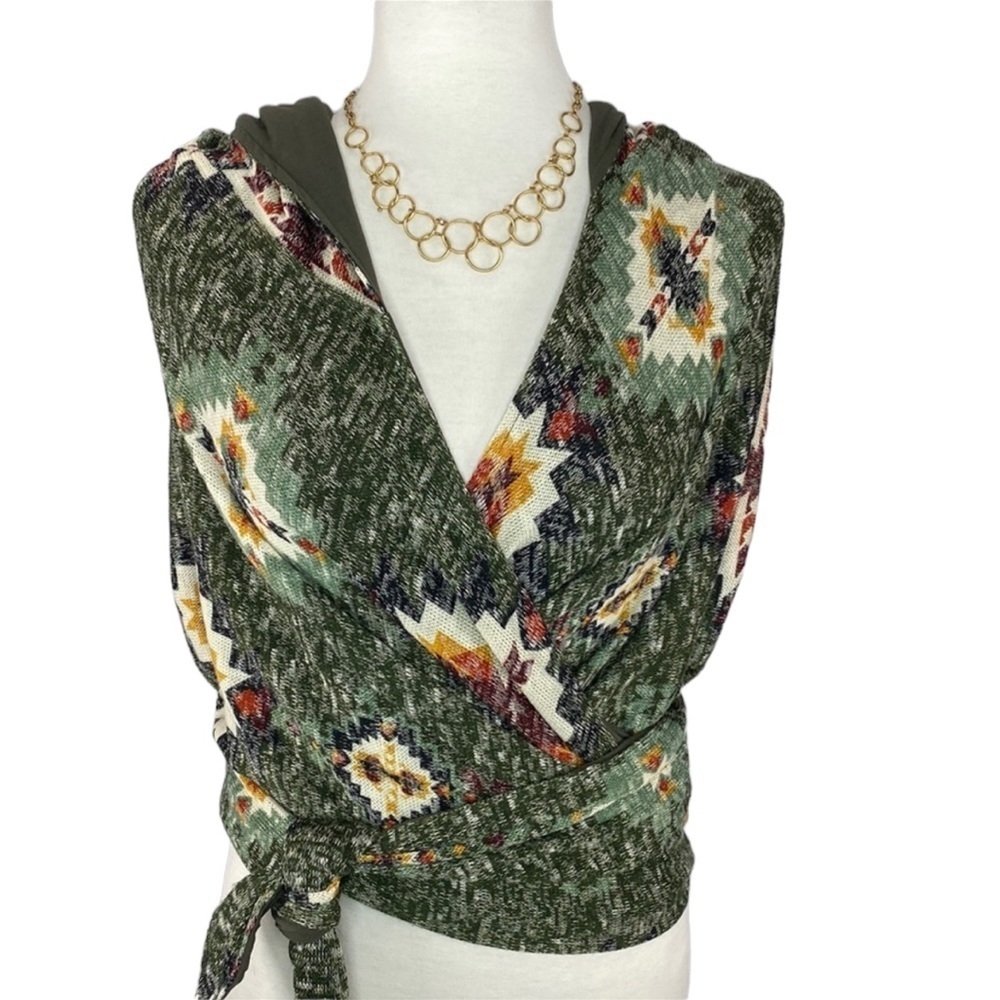 Bill Hallman Aztec Hooded Wrap Or Blouse